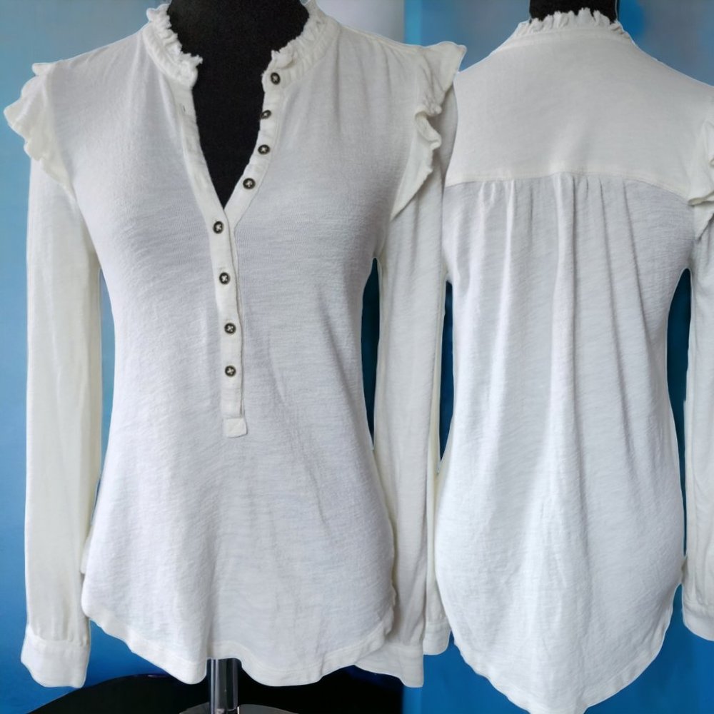 SM PILCRO By ANTHROPOLOGIE Ivory Ruffled Long Sleeve